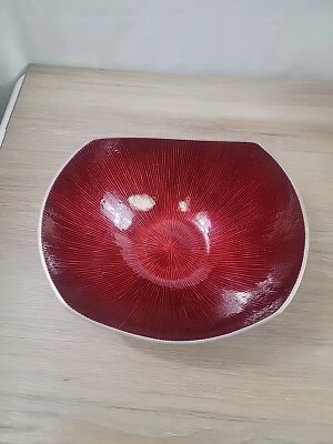 Vintage Simply Designz Snack Nut Bowls Silver Tone Metal Red Patterned Enamel - Image 1 of 4