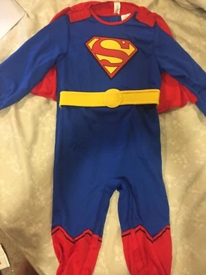 6 9 12 M SUPERMAN Azul Rojo CAPA Mono Disfraz Halloween Juegos con disfraces Mameluco Bebé Foto 1 de 4