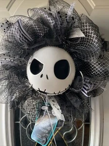 NIGHTMARE BEFORE CHRISTMAS Jack Skellington Door Wreath Motion Activated Sound - Picture 1 of 4