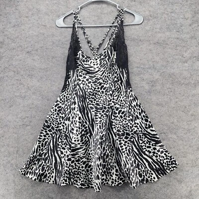 Babydoll Victoria Secret para mujer pequeña sin mangas negro blanco satinado encaje Foto 1 de 3