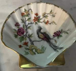 Limoges France Shell Shape Dish Bowl trinket Vtg Phoenix Bird Tree 4.5 W x 4" - Picture 1 of 14