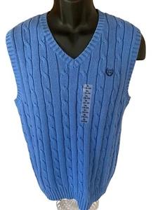 Chaps Cable Knit Sweater Vest Men's XL 18-20 Blue Sleeveless V-Neck NWT - Picture 1 of 9
