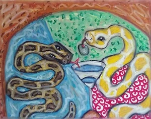 BURMESISCHER PYTHON Drinking a Martini 8,5 x 11 Reptil Kunstdruck Schlangen Künstler KSams - Bild 1 von 2