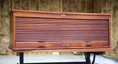 Antique Roll Top File Cabinet W/ lock key Vintage industrial Countertop Oak Case - Image 1 of 4