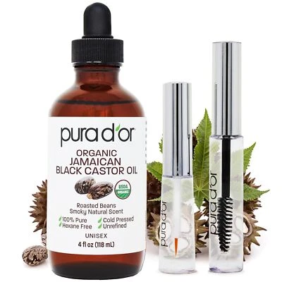 PURA D'OR Dor Jamaican Black Castor Oil Organic w/EMPTY Applicators, 4oz - Image 1 of 4