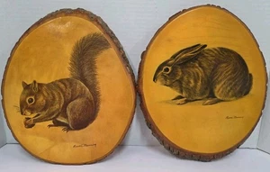 Vintage Holzplatte Tier Wandbild Ruane Manning Wisconsin Dells Eichhörnchen Kaninchen - Bild 1 von 17