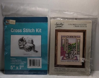 Kits de punto de cruz - Juego de 2 temáticos de gato - El hogar es donde está el gato y hola, contados Foto 1 de 4