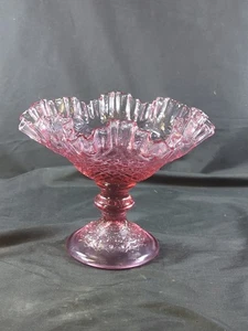 Fenton Dusty Rose Rosa Rüschenrand Standfuß Kompott Rautenmuster Schale Unikat - Bild 1 von 7