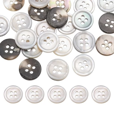 16Pcs Natural Shell Buttons,10mm 4 Holes Pearl Button,Silver White - Image 1 of 4