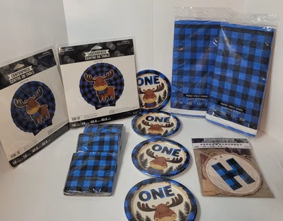 ✨Blue Black Buffalo Plaid Birthday Bundle Lot 13 Pk 101 Items - Image 1 of 4