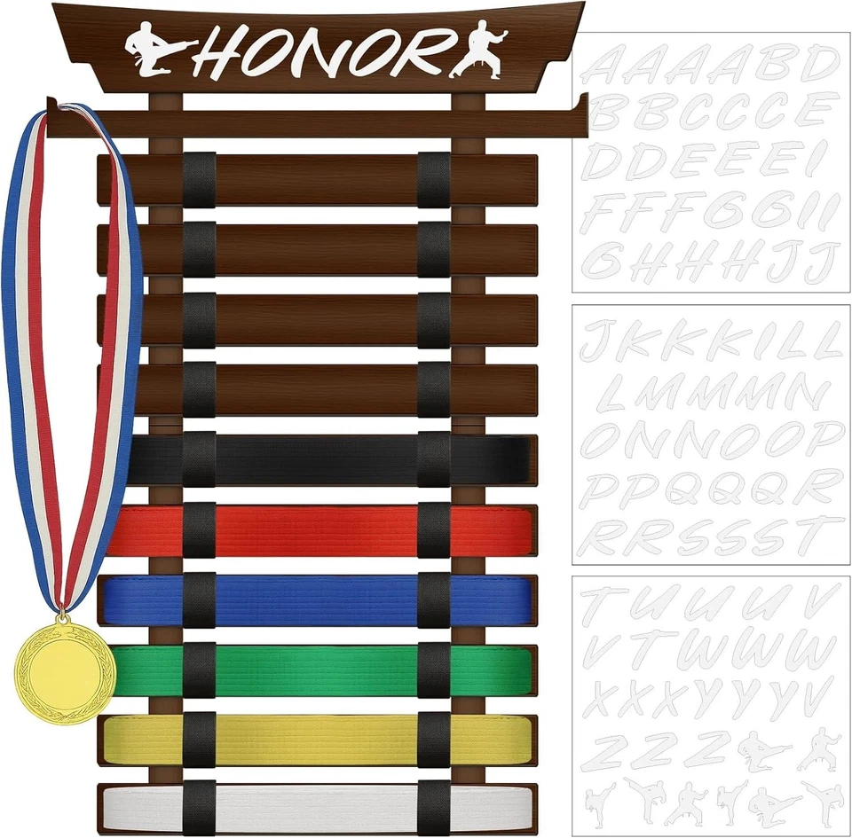 Estante de exhibición de cinturón de karate de 10 cinturones con pegatinas montado en la pared para cinturón de taekwondo Foto 1 de 4