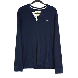 Y2K Hollister Herren Langarm Thermo Henley Hemd Navy Gr. M Grunge Prep Preppy - Bild 1 von 8