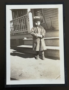 Sad Boy w/ Long Coat & Knit Hat Rural Kansas Antique 1920's Photo Lt#143 - Picture 1 of 2