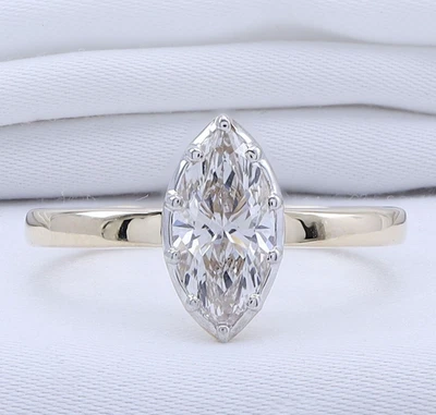 7/8 Ct Marquise Cut Diamond Solitaire Engagement Ring 14K Yellow Gold Lab Grown - Image 1 of 3