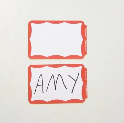 10 RED BORDER BADGES NAME TAGS LABELS ID STICKERS PEEL AND STICK ADHESIVE TAG - Image 1 of 4