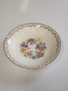 VTG Royal PARISIAN CENTER Floral 8" China Bowl Warranted 22 K Gold USA MCM - Picture 1 of 12