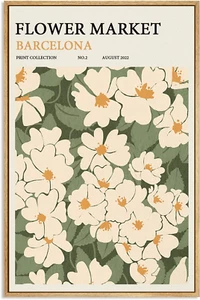 Flower Market Print Decor Green and White Fresh Art Print Canvas Print for Livin - Picture 1 of 6