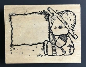 BUMPKIN SITTING TEDDY BEAR ANNOUNCEMENT FLAG Hooks Lines Inkers Rubber Stamp - Picture 1 of 5