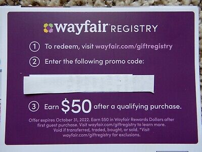 Wayfair REGISTRY Coupon $50 After Qualifying Purchase Expires 10/31/22 • 2$