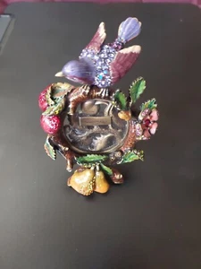 Jay Strongwater Bilderrahmen Emaille Swarovski Kristalle Floral mit Vogel - Bild 1 von 4