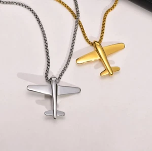Men's Vintage Air Force 316L Stainless Steel War Plane Pendant Necklace - Picture 1 of 4