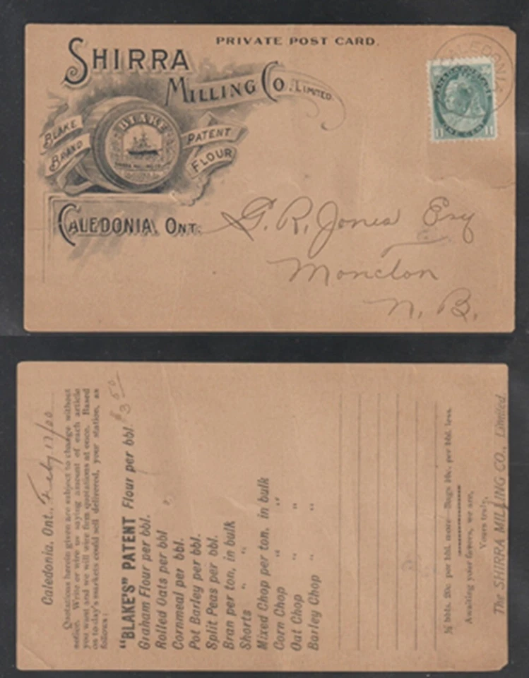Caledonia Ontario Shirra Milling Co. Limited Private Post Card Circa 1900 - Image 1 of 3