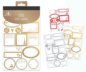 100 pegatinas tradicionales de papel de aluminio dorado/rojo/marino de Navidad regalo etiquetas de regalo etiquetas de regalo - Imagen 1 de 3