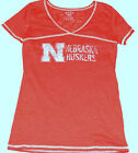 Nebraska Cornhuskers Blue 84 Womens Burn Out Red V-Neck T-Shirt