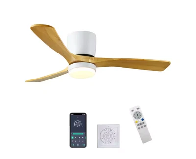 42" Indoor/Outdoor White Modern Flush Mount LED Ceiling Fan w/APP, Wall & Remote - Image 1 of 4