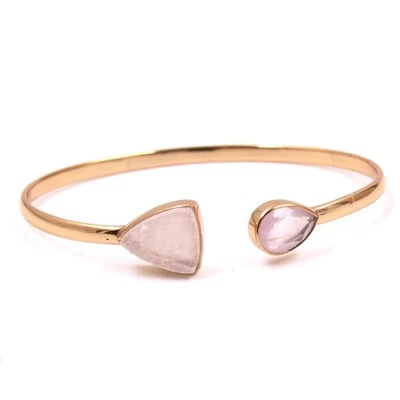 Bracciale in argento 925 placcato oro rosa autentico gioiello quarzo grezzo - Immagine 1 di 4