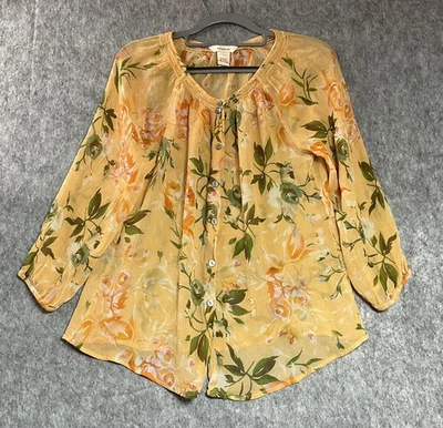 Женская рубашка Sundance средний желтый цветочный шелк чистый расслабленный коттедж богемный топ - Изображение 1 из 4