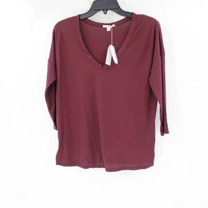 NWT James Perse Top Womens 2 Cotton Cashmere V-Neck 3/4 Sleeve Pullover maroon - Picture 1 of 8