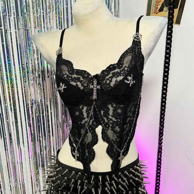 Calavera Y2K TOPS Gótico Grunge Punk Rock Adolescente Hágalo Usted Mismo Emo Hecho a Mano Gótico E-Girls Foto 1 de 4