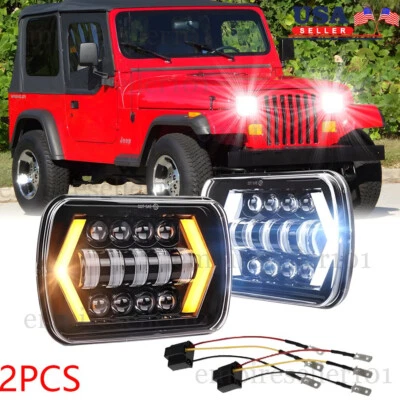 Pair For Jeep Wrangler YJ 1987-1995 5X7 7x6" inch LED Headlights H6054 Rectangle - Image 1 of 4
