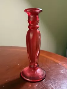 Vintage Iridescent Ruby Red Cranberry Glass Decanter Vase Candle Holder - Picture 1 of 5