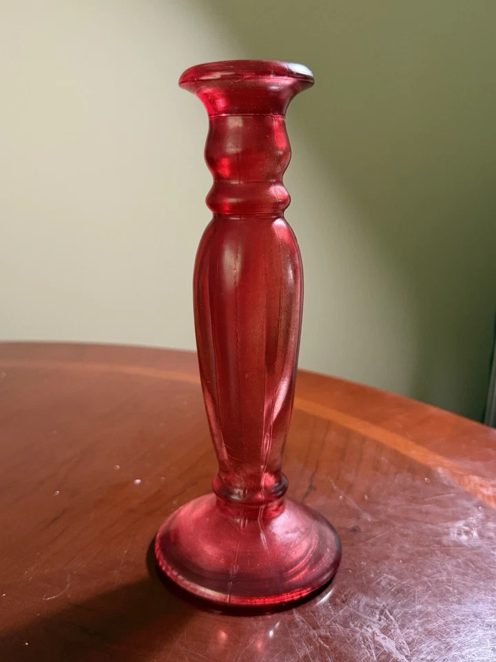 Vintage Iridescent Ruby Red Cranberry Glass Decanter Vase Candle Holder - Image 1 of 4
