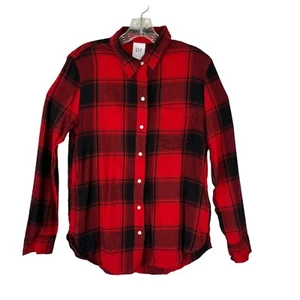 Gap Flannel Shirt Womens XS Red Black New Button Front - Picture 1 of 11