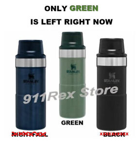 GREEN Stanley Thermos Vacuum Travel Mug Hand Trigger Open One-Hand 7Hrs Hot 16oz