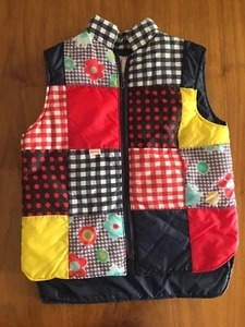 Vintage Kids Girls Vest Hot Gear 12 Excellent! Blue Patchwork Checked - Picture 1 of 8