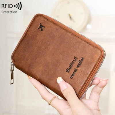 New Travel Short Passport Holder RFID Pu Leather Zip Wallet Ticket Card Holder - Image 1 of 4