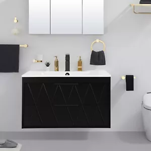 Eclife Wall Mounted Bathroom Vanity Cabinet with Sink Combo Faucet Drain - Picture 1 of 40