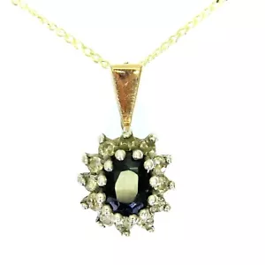 Colgante de oro amarillo de 9 quilates con racimo de diamantes de zafiro y 0,12 quilates + cadena de 18 - Imagen 1 de 8