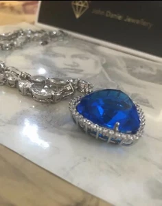 Petite The Iconic Collection Trillion Cut Ocean Blue Heart of the Ocean Necklace - Picture 1 of 9