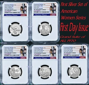 FDI First Day of Issue 5-coin PF70 Set 2022 S NGC American Women Silver QUARTER - Picture 1 of 2
