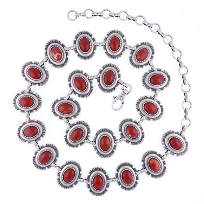 Cinturón Concho Para Mujer Estilo Navajo Antiguo Plateado y Coral Rojo - HECHO EN ITALIA Foto 1 de 4