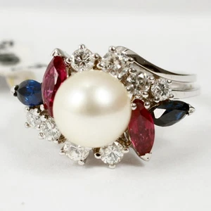 Bellissimo Anello In Oro Bianco 585 Con Diamante 0,54 Ct. W.Si E Zaffiro/Rubino - Foto 1 di 4