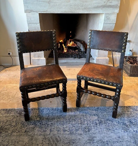 Antique Pair Spanish Arts and Crafts, Mediterreanean Side Chairs Cover