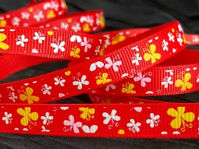 3/8" MARIPOSA rojo grosgrain CINTA 1 yarda fiesta regalo envoltura fiesta decoración lazo para el cabello Foto 1 de 4