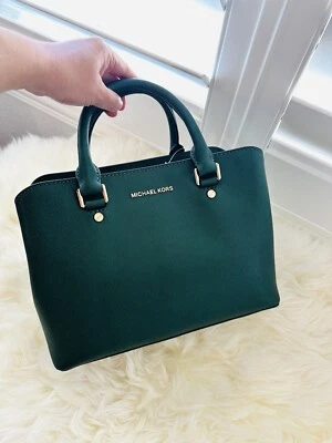 NWT MICHAEL KORS SAVANNAH Medium Satchel Moss Green Saffianno Leather  $348 - Image 1 of 4