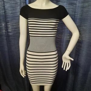 NEW! Bebe Bodycon Dress Black & White Striped Women's Size Small - Picture 1 of 8